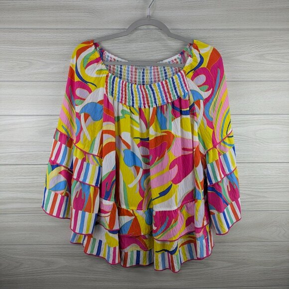John Mark Off The Shoulder Colorful Vacation Top - Picture 2 of 8
